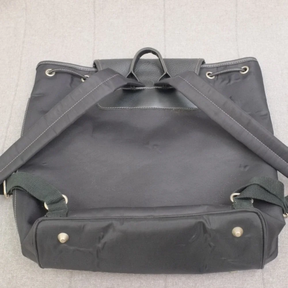 Ebel Black Nylon Faux Leather Turn Lock Cinch‎ Top Travel Backpack